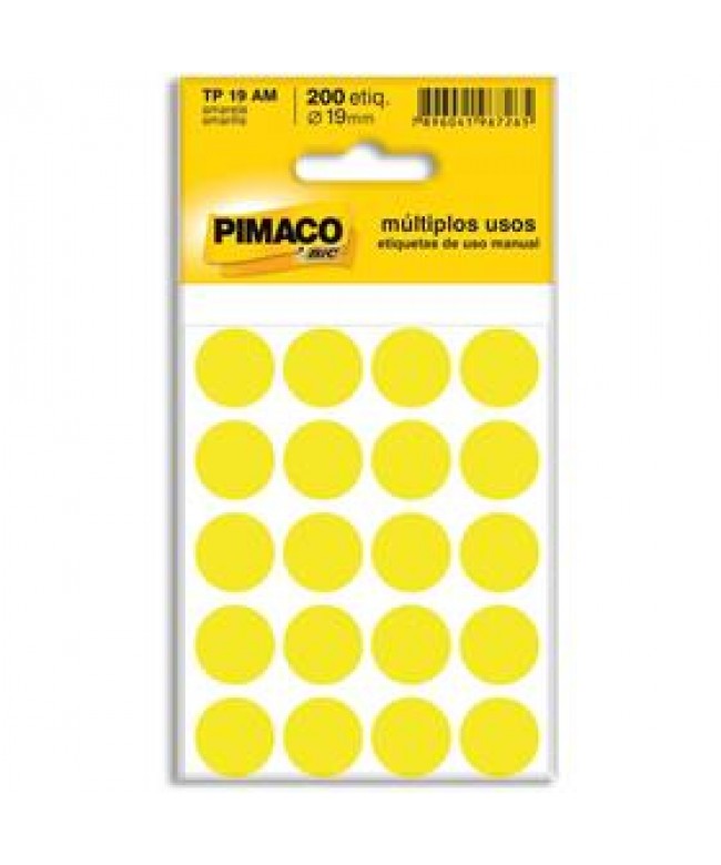 Etiqueta circulo amarela 200 etiquetas 19mm - Pimaco